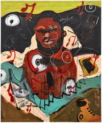 Jonathan Lyndon Chase, Listening to 2000’s, 2019, acrylic, glitter, marker, pastel, spray paint on muslin