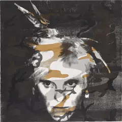 Gavin Turk, Camouflage Fright Wig Gold and Silver on White, 2007, silkscreen ink and acrylic paint on canvas