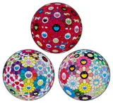 Three Works: (i) Flower Ball (ii) Flower Ball (iii) Flower Ball: Red by Takashi Murakami, 2018, lithograph on paper, sold May 2026