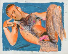 Double sided work: (i) After Ivan Prescott; (ii) Man in the weeds (After Ivan Prescott) by Louis Fratino, 2017, (i) coloured pencil, pen and gouache on paper (ii) ink on paper, sold Mar 2026