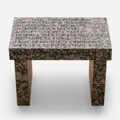 Jenny Holzer, Truisms Footstool: An elite is inevitable..., 1988, Baltic brown granite footstool