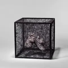 State of Being (Children's Shoes) by Chiharu Shiota, 2012, metal frame, old children's shoes and black thread, sold Mar 2026