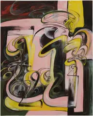Expanse (mask) by Yuan Fang, 2022, acrylic and spray paint on canvas, offered Mar 2026