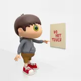 Javier Calleja, Do Not Touch, 2018, fibreglass and glass, acrylic on canvas, in 2 parts