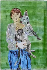 Claire Tabouret, Self-portrait with George (pale), 2020, acrylic and ink on paper