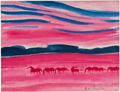 André Brasilier, Le Grand Ciel Rose, oil on canvas