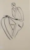 Sanyu, Lady in Sketching, ink and charcoal on paper