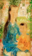 Mère et son enfant (Mother and Son) by Le Pho, oil on silk, offered May 2025