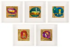 Atsushi Kaga, Golden Quintet, 2021, acrylic and imitation gold leaf on MDF, in artist's frame, in 5 parts