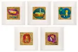 Atsushi Kaga, Golden Quintet, 2021, acrylic and imitation gold leaf on MDF, in artist's frame, in 5 parts