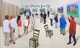 David Hockney, Two Chairs with People, photographic drawing printed on paper, mounted on Dibond