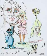 George Condo, Cartoon Study, 1996, coloured pencil and ink on paper
