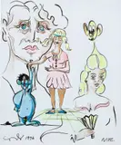 George Condo, Cartoon Study, 1996, coloured pencil and ink on paper