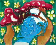 Katherine Bernhardt, Nappy Boo Boo Smurf, 2020, acrylic and spray paint on canvas