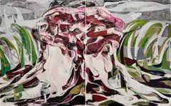 Paradise Lost 03 by Zhang Zipiao, 2022, oil on canvas, diptych, sold May 2025