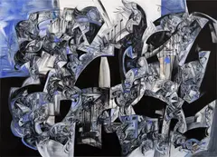 Meditation Garden by Yuan Fang, 2021, India ink and acrylic on canvas, sold May 2025