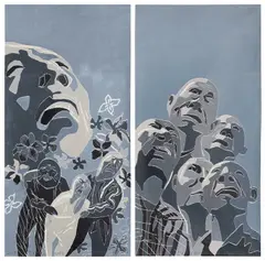 Fang Lijun, Two works: (i) 2001.1.6; (ii) 2001.1.9, 2001, woodcut