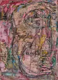 Daniel Crews-Chubb, Venus (magenta, pink and green), 2022, oil, oil stick, acrylic, ink, charcoal, spray paint, sand, coarse pumice gel and collaged fabrics on canvas