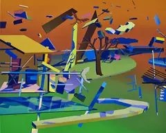 Jonathan Chapline, Side Yard, 2022, acrylic and flashe on panel