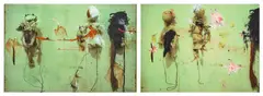 Christine Ay Tjoe, Two works: (i) Three Actors With The Blood 01; (ii) Three Actors With The Blood 02, 2007, digital print and acrylic on canvas