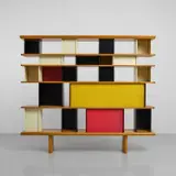 Charlotte Perriand, 'Mexique' bookcase, from the Maison du Mexique, Cité Internationale Universitaire, Paris, 1952, pine, painted aluminium, aluminium