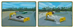Ngai Wing Lam, Two works: (i) When Entering The Roundabout, I; (ii) When Entering The Roundabout, II, 2023, oil on wood panel