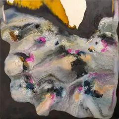 Dawn Ng, Volcano Blossoms, 2024, acrylic, dye and ink on wood
