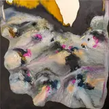 Dawn Ng, Volcano Blossoms, 2024, acrylic, dye and ink on wood
