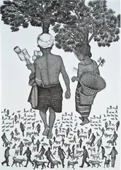 Joydeb Roaza, In Search of Indigenous people 2, 2024, ink on paper