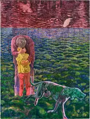 Miyeon Yi, Our Dog Doesn't Bite, 2024, tempera on wood panel