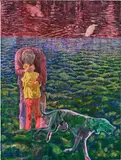 Miyeon Yi, Our Dog Doesn't Bite, 2024, tempera on wood panel