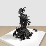 Nawin Nuthong, Crows Fountain, 2023, epoxy clay, wood, beads and cable ties