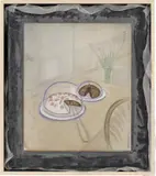 Joeun Kim Aatchim, Transparency for Me is Knowing Emma, My Emma, Made a Special Cake for Me Without Any Frosting Even if No One Sees It (Fishers Island Chronicle), 2021, crushed stone, sea shell, mineral pigment, mica, and refned pine soot ink on silk in artist's frame