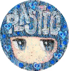 Stickymonger, PLASTIC_Blue, 2021, aerosol paint on canvas
