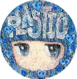 Stickymonger, PLASTIC_Blue, 2021, aerosol paint on canvas