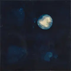 Miya Ando, Matsuyoi (waiting for full moon full moon eve), 2020, micronised silver and indigo on wood panel