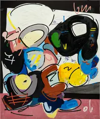 Jonni Cheatwood, Runnin' for the Popsicle Truck, 2020, oil stick, oil, acrylic, enamel, airbrush on canvas sewn to fabric