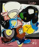 Jonni Cheatwood, Runnin' for the Popsicle Truck, 2020, oil stick, oil, acrylic, enamel, airbrush on canvas sewn to fabric