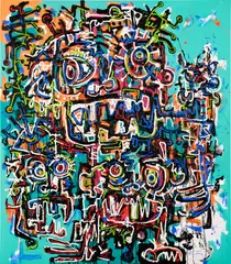 Fika Leon, The Untitled Figure, 2023, acrylic, enamel, black and white silicone on canvas