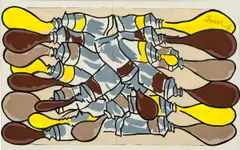 Paint Tubes by Arman, 1995, gouache and collage on cardboard, offered Apr 2025