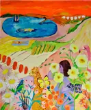 Kelly Lynn Jones, Sun cupped in our hands sinking into the blaze, 2021, acrylic, oil and oil stick on canvas