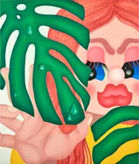 Fátima de Juan, Green Fortress, 2023, acrylic and spray paint on canvas, in artist's frame