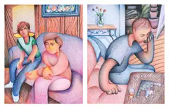 Justin Liam O'Brien, Two Works: (i) John as a boy with his mother; (ii) Rompecabezas, 2020, coloured pencil on paper