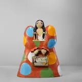 Maryam Yousif, Fashion Show Model in Paprika Dress W/ Large Cosmic Handbag, 2021, glazed stoneware
