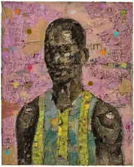 Derek Fordjour, No. 36, 2014, oil pastel, acrylic and newspaper on canvas