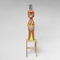 Izumi Katō, Untitled, 2019, wood, acrylic, soft vinyl, thread, stainless steel, on artist's wooden pedestal