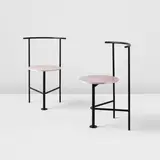 Shiro Kuramata, Pair of 'Three-legged B' chairs, model no. R108, 1987, Painted steel, oak-veneered plywood