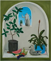 Tom Howse, Alcove Still Life with Duck, 2020, acrylic on flax