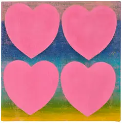 Hearts Pink by Andy Warhol, 1982, acrylic, silkscreen ink and diamond dust on canvas, sold Sep 2025