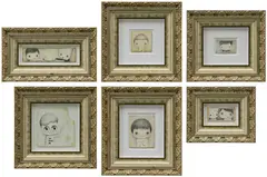 Javier Calleja, Six Works: (i) Two Faces (#51); (ii) It Wasn’t Me (#40); (iii) Bound (#33); (iv) Untitled; (v) Who Would I Be, If I Could Be; (vi) It Can Only Be Me, 2017, watercolour and pencil on paper